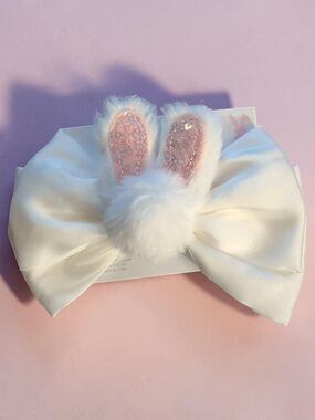 Claire's Ivory Bow Headband with Pink Sequin Bunny Ears